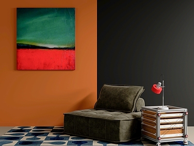 现代意式懒人沙发 休闲沙发 茶几 挂画 地毯