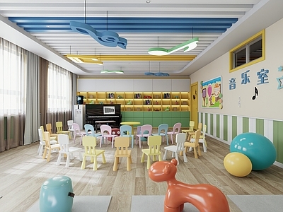 现代奶油幼儿园内部 幼儿园教室 幼儿园活动室 幼儿园音乐教室 早教教室 美术活动手工