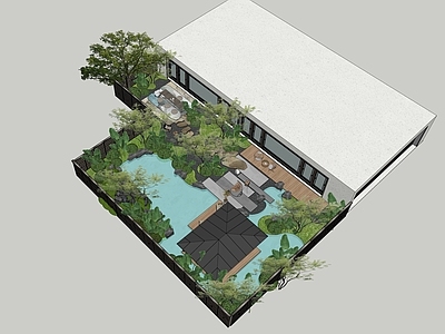现代新中式别墅庭院 现代庭院
