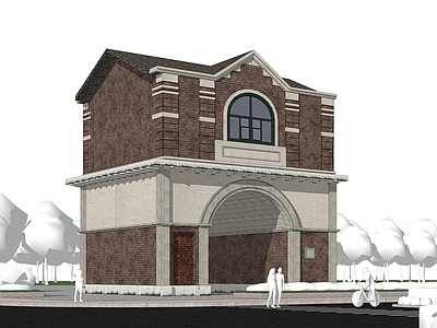 北欧简约小公建 红砖建筑 欧式复古建筑 带拱券建筑