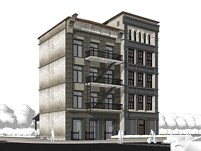 复古欧式多层住宅 复古工业风建筑 多层建筑 新旧结合建筑