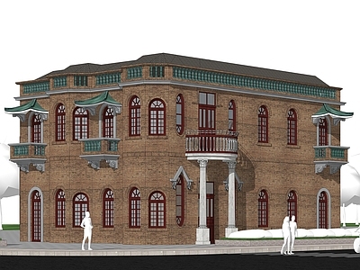 新中式欧式医院建筑 养老院 中西合璧建筑 中式飞檐阳台 近代历史建筑