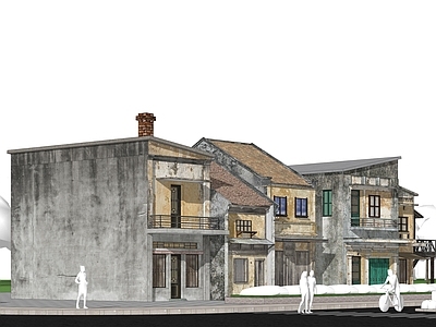 中式欧式其他工业建筑 复古工业风建筑 新旧拼接建筑 联排建筑 旧建筑