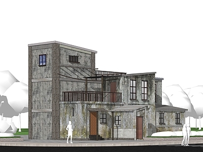 中式欧式乡村民房 旧建筑改造 城市更新建筑 旧混凝土建筑