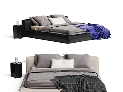 现代简约双人床 布艺床 皮质床 床头柜