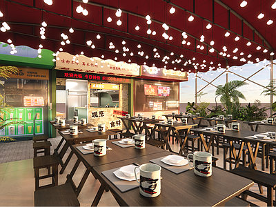 现代简约快餐店 小吃快餐店明档 户外小吃店 烧烤店 外摆区