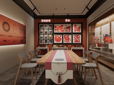 新中式现代博物馆 非遗特色文化展厅 剪纸民俗展厅 剪纸老虎布偶 非遗文化 非遗博物馆