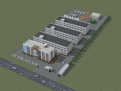 现代厂房 多层厂房 规划厂区 办公楼 厂区规划鸟瞰图