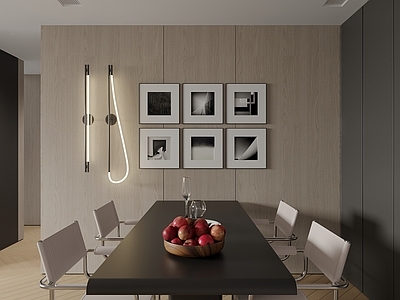 现代家居餐厅 家装 餐厅 餐桌 墙板 装饰品
