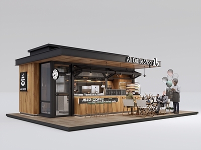 现代原木餐饮建筑 原木售卖小屋