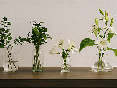 现代极简花瓶 玻璃花瓶 花瓶 百合 尤加利 鲜花