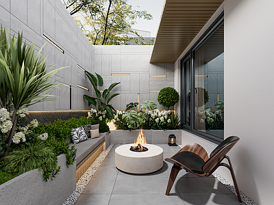 现代阳台 下沉花园 生活阳台 地下室 休闲阳台