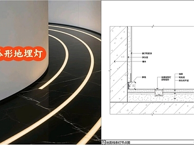 地面综合节点 弧形地埋灯节点图 地埋灯节点 地面线型灯节点 发光灯带节点 洗墙灯节点 施工图