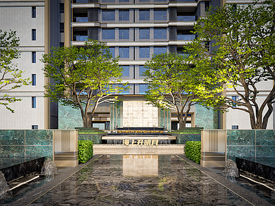 现代新中式小区景观 示范区入口 示范区大门 叠水景观 入口