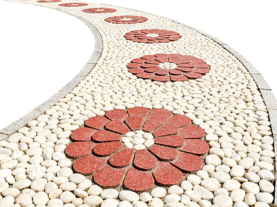 中式路面 鹅卵石园路 弧形园路 石子路 雨花石拼花 鹅卵石铺装道路