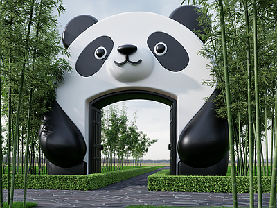 现代入口大门 公园入口大门 动物园入口大门 熊猫卡通构筑物 大熊猫景观大门 动物园入口大门