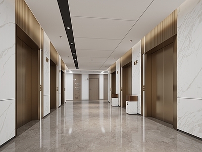 现代电梯间 电梯间 垃圾箱