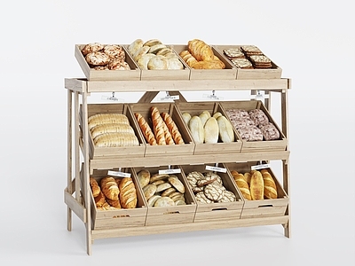 现代复古甜品面包店 面包货架面包货柜 面包陈列装饰 面包堆头面包造景 面包道具面包组合 老面包