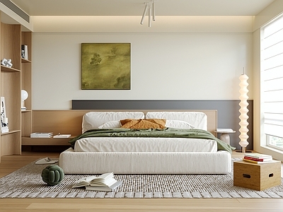 现代侘寂家居卧室 主卧 次卧 无主灯卧室