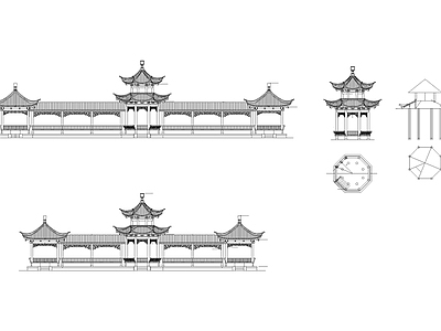 中式亭子 八角亭 廊亭 景观亭 施工图