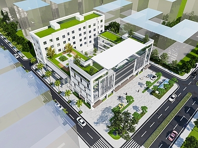 现代办公园区景观 便民服务中心景观 道路景观 市政道路