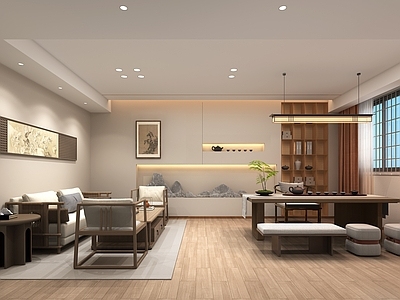 新中式茶馆 新中式禅意茶室 茶桌组合