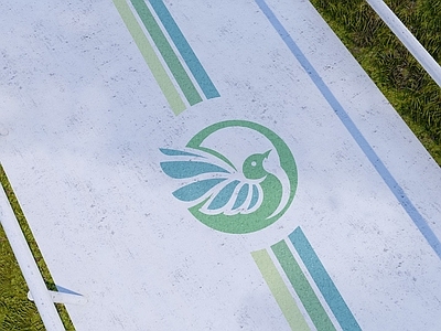 现代标识标牌 森林地标 地面标识 标线设计 树林和鸟 logo