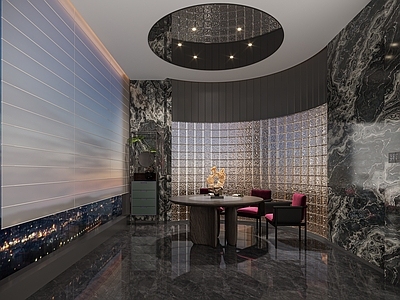 现代轻奢中餐厅 包厢 玻璃砖