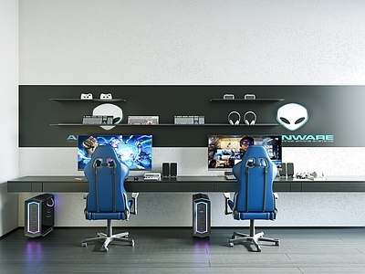 现代电竞房 电竞桌椅 电竞椅子 电竞房摆件 耳机装饰 电竞用品