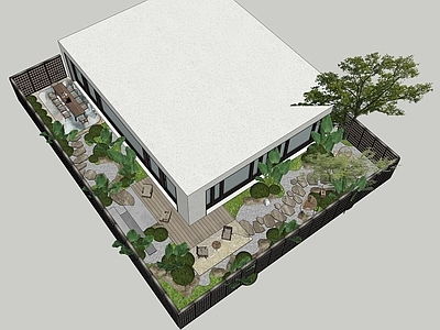 现代新中式别墅庭院 现代庭院
