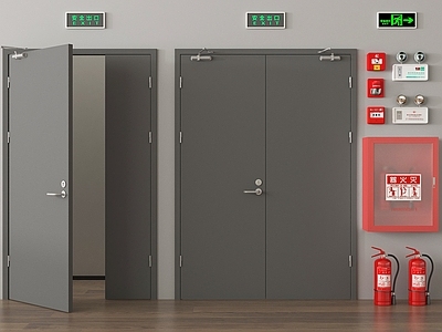现代防火门 现代消防门 防火门 安全出口 灭火器 消防栓