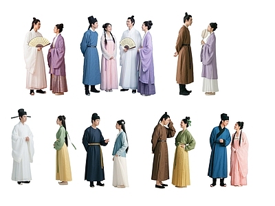 多人 2D汉服交谈人物 2D汉服男女组合