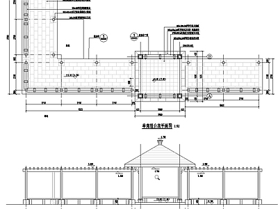 现代中式廊架 亭廊花架组合 花架详图 亭廊组合 四角亭结构图 施工图