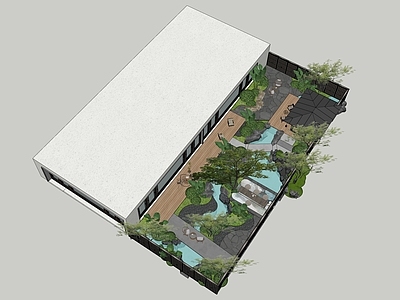 现代新中式别墅庭院 现代庭院