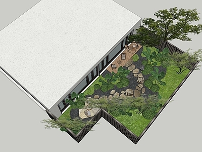 现代新中式别墅庭院 现代庭院