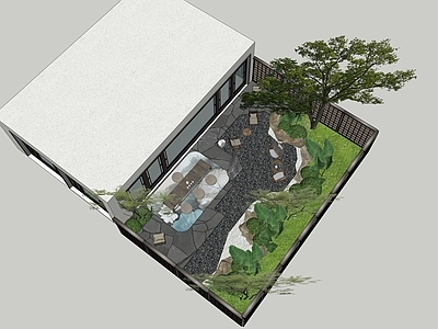 现代新中式别墅庭院 现代庭院