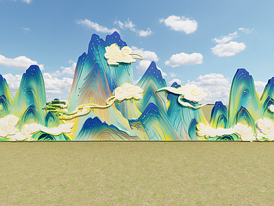 现代假山 假山3d 美陈