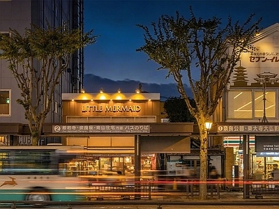 现代街道外景 奈良城市街道夜景 商业街外景