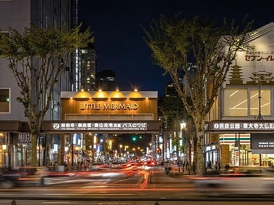 现代街道外景 热门城市街道夜景 商业街道外景