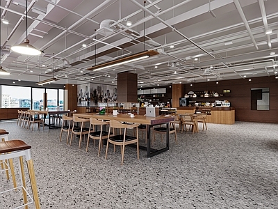 现代咖啡厅 工业风咖啡店 桌椅 吧台 饮品店