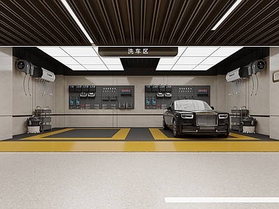 现代轻奢室内停车场 自助洗车 洗车间 地下车库 汽车美容