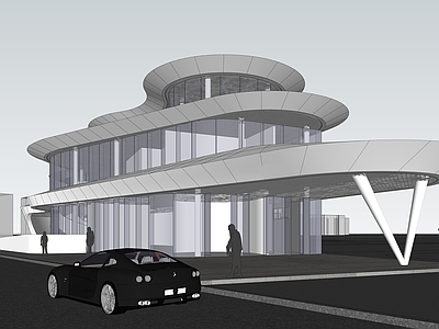 现代极简展览馆建筑 售楼部 展览建筑 公共建筑 咖啡厅 驿站