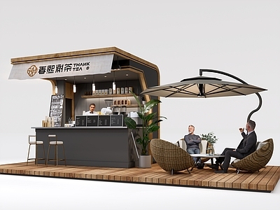 现代原木餐饮建筑 饮品售卖屋