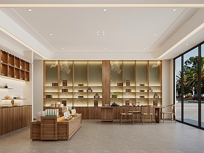 新中式侘寂茶叶店 大厅 前台茶叶店 茶室 会客区 展厅