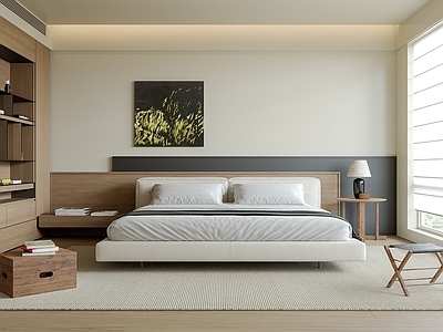 现代原木家居卧室 主卧 次卧 无主灯卧室