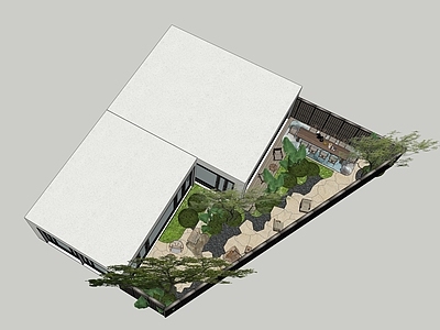 现代新中式别墅庭院 现代庭院