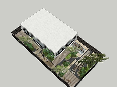 现代新中式别墅庭院 现代庭院
