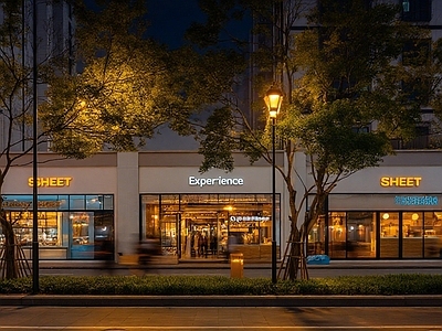 现代街道外景 现代城市街道外景 人行道 街道夜景