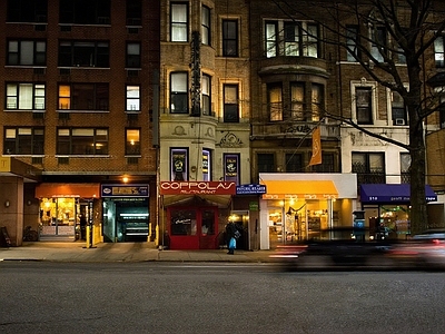 现代街道外景 美式街区街道夜景 人行道 商业街外景