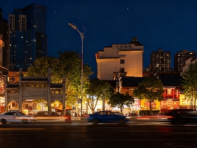 现代街道外景 武汉都市街道夜景 商业街外景
